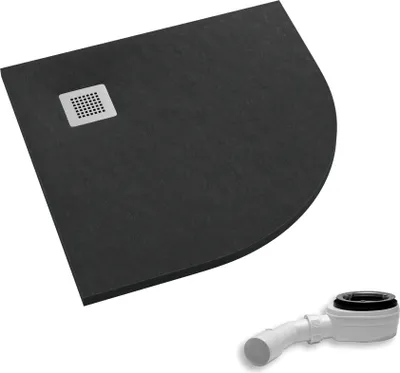 Produktbild von AQUABAD Duschwanne/Duschtasse Palast mit LeakProtect Technologie Black Stone 90x90cm Viertelkreis R55 - Blende: polierter Stahl | inkl. Ablaufgarnitur/Siphon