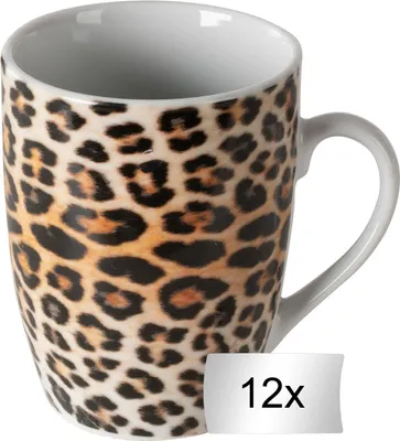 Produktbild von Kaffeetassen - 250 ml - Braun - Schwarz - Keramik - Leopardenmuster - 12er Set