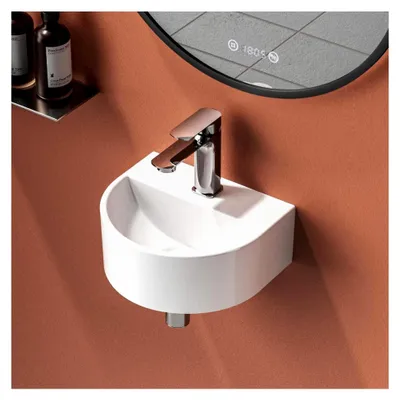 Produktbild von Ovales Waschbecken 30,3 x 25,5 x 12 cm, Wandmontage Handwaschbecken, Keramik Waschbecken für Gäste-WC und Badezimmer, Design Waschschale, Hängewaschbecken Weiß