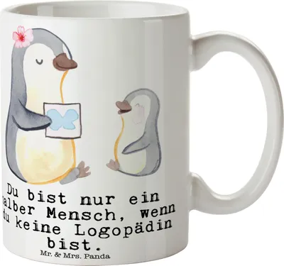 Produktbild von Mr. & Mrs. Panda Kaffeebecher Logopädin Herz - Weiß - Geschenk, schöne tasse, Ausbildung, Becher, Jubiläum, haferl, bedruckt, Kaffeetasse, Witzig, Studium, Spruch