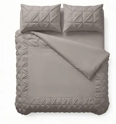 Image de Sleeptime, housse de couette "Border Pintuck", couleur taupe/gris, dimensions 200 x 200/220 cm