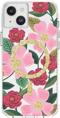 Obrázek produktu pro Rifle Paper Clear MagSafe - Kryt na iPhone 14 Plus zdobený zlatem (Rose Garde