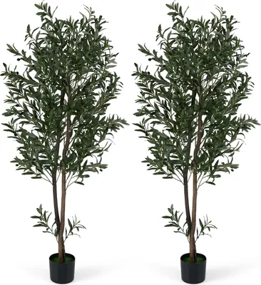Zdjęcie produktu dla COSTWAY Zestaw 2 sztuk sztucznych drzew oliwnych, 180 cm, sztuczna roślina w doniczce, sztuczna roślina z pniem z PE, realistyczne owoce i liście, roślina doniczkowa