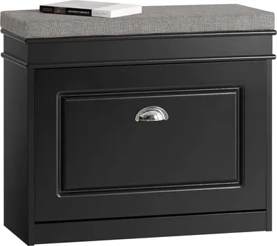 Obrázok produktu pre SoBuy lavica na topánky do predsiene skrinka na topánky s výklopnou zásuvkou a vankúšom na sedenie, 61x24x51cm, čierna