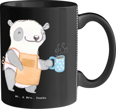 Produktbild von Mr. & Mrs. Panda Teetasse Barista Herz - Schwarz - Geschenk, Tasse, Keramiktasse, Kaffee, Coffeeaddict, Herbst, Guten Morgen, Kaffeetasse, Kaffeebecher, Henkelpott