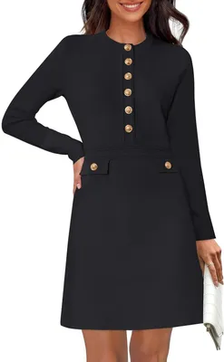 Produktbild von Damen-Strickkleid Mini Elegant Lange Ärmel Vintage Schwarz L