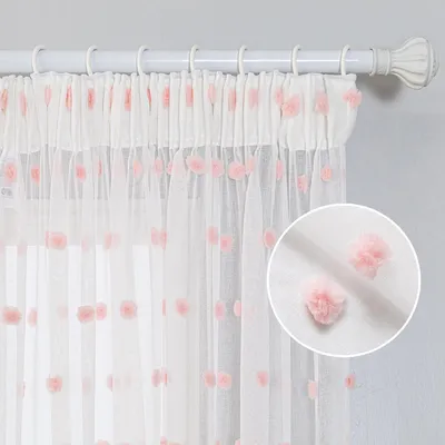 Obrázok produktu pre Solidchoice – Transparentné závesy s pompomami, vhodné do detskej izby alebo obývačky, rozmery 140x245 cm, sada 2 kusov