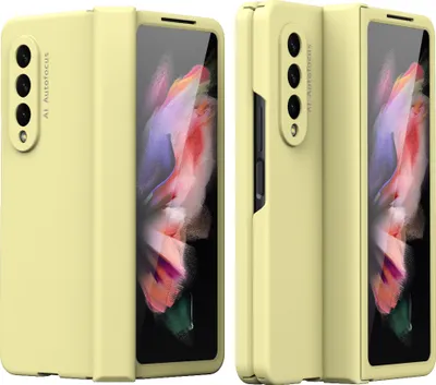 Image de Galaxy Z Fold3 5G Case, protection de la charnière, PC dur avec verre de protection, étui complet pour Samsung Galaxy Z Fold 3 5G Jaune