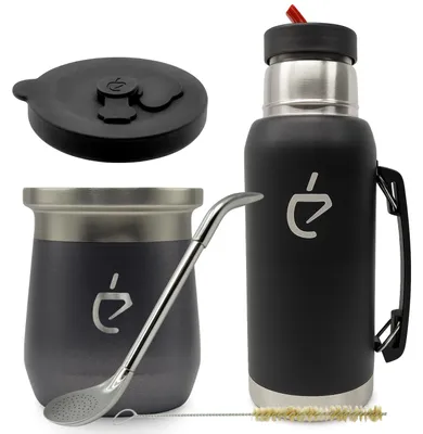 Immagine prodotto di Set yerba mate MateGo Un Mate Termolid DualFlow PRO Ash Gray – tazza 230 ml, borraccia 1 L e bombilla