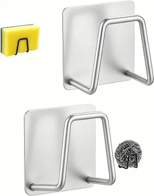 Produktbild von PolkaHome® Schwammhalter für Spüle, 2 Stück, selbstklebend, Edelstahl, ohne Bohren, Küchen-Organizer für Schwamm, Spülbürste und