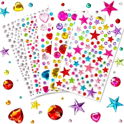 Selbstklebende Strasssteine, 971 Stück, 5 Bögen, Acryl, 4-9 mm, bunt