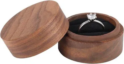 Immagine prodotto di Portagioie in legno per 2 anelli, realizzato a mano, compatto, matrimonio, regalo di San Valentino