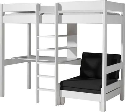 Produktbild von Hochbett Karolina 208x105/206x175 Kinderbett Massivholz Weiß