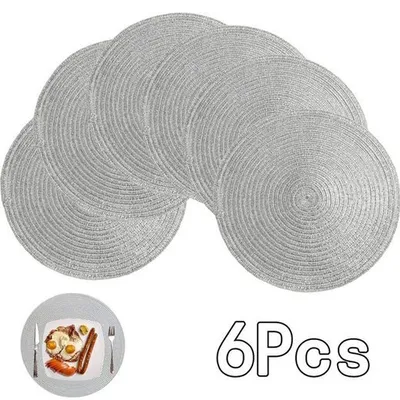 Produktbild von Platzset, 6x Abwaschbare Tischsets, Platzmatten, Rund, Silber，Durchmesser 38 cm