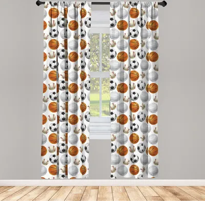 Produktbild von ABAKUHAUS Sport Vorhänge, Gardinen, Fußball und Volleyball Muster Wettbewerb Thema körperliche Aktivitäten Design, 2 Stück 75 x 245 cm, , Orange Schwarz Creme