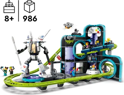 Produktbild von LEGO City Achterbahn mit Roboter-Mech, Spielzeug-Vergnügungspark, Spielset für Jungen und Mädchen ab 8 Jahren, Geschenk für kreative Kinder 60421