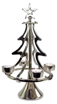 Produktbild von Kerzenständer Weihnachtsbaum - Silber 22 x 37 cm | Adventsdekoration