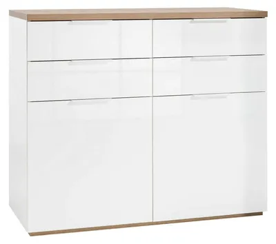 Produktbild von Kommode - 120 x 103 cm - 2 Türen - 4 Schubladen - Eiche Riviera Nachbildung - Weiß Hochglanz