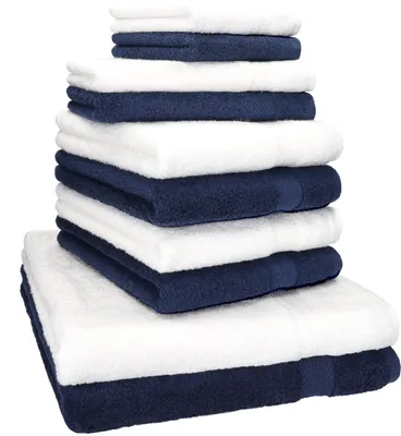 Produktbild von Betz 10-tlg. Handtuch-Set PREMIUM CLASSIC 2 Duschtücher 4 Handtücher 2 Gästetücher 2 Seiftücher Farbe: dunkelblau & weiß