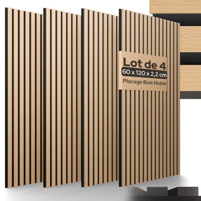 Image de AREBOS Chêne Panneaux acoustiques 120x60 - Jeu de 4 panneaux à lamelles absorbant le son pour mur & plafond pour améliorer l'acoustique de la pièce