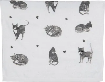 Produktbild von Clayre & Eef Gästehandtuch 40x66 cm Grau Weiß Baumwolle Katzen