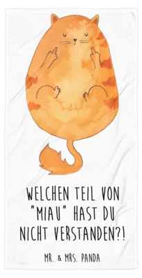 Produktbild von Mr. & Mrs. Panda Badelaken Katze Mittelfinger - Weiß - Geschenk, Cat, Strandtuch, Handtuch, Kater, Katzen, Mietze, Cats, Großes Badehandtuch, flauschiges, Übergröße
