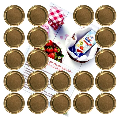 Produktbild von 20er Set Deckel To 66 uni gold passend für 125ml Gläser incl. Diamant-Zucker Gelierzauber Rezeptheft