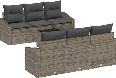 Immagine prodotto di Set divano vidaXL con cuscini (7 pezzi), grigio, in rattan sintetico