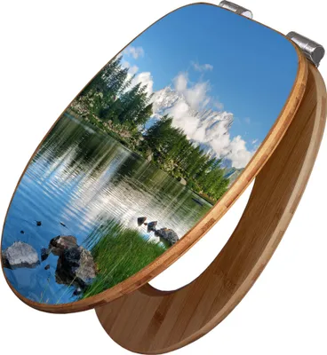 Produktbild von banjado Design WC Sitz Bambus Absenkautomatik -Gebirgssee - Toilettendeckel mit Absenkautomatik Holz/hochwertiger Bambus Klodeckel/WC-Sitz für alle gängigen Toiletten [TDB2 12262]