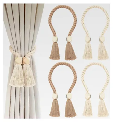 Produktbild von 4 Stück Magnetische Vorhangraffhalter aus Holz für Zuhause, Schlafzimmer und Büro