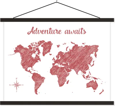 Produktbild von MuchoWow® Textilposter Weltkarte - Rot - Weiß 40x30 cm mit schwarzem Rahmen - Dekorationen
