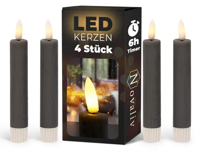 Produktbild von Stabkerzen LED mit Timer GRAU 4 Stück indoor 6 Stunden - ECHTWACHS 15cm Höhe für Kerzen 2,2cm Durchmesser 2 AAA Batterien notwendig LED Stabkerzen flackernde Flamme bewegliche Flamme Licht