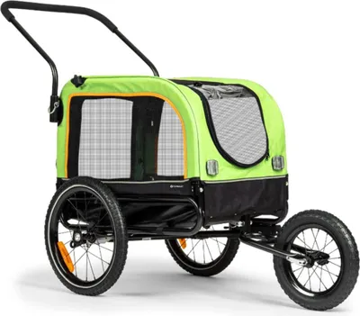 Produktbild von Vario Hundefahrradanhänger - Grün Schwarz - 2-in-1 Hundebuggy - Faltbar - Hundeanhänger - Für Hunde bis 30kg