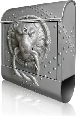 Produktbild von banjado Design Briefkasten Stahl silber mit Zeitungsfach pulverbeschichtet "Eisentor" 38x46x12,5cm & 2 Schlüssel - Postkasten A4 Einwurf inkl. Montagematerial [BK 10045]
