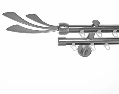Produktbild von Innenlauf Gardinenstange Edelstahl Look 20mm Wandträger 2-läufig Zylinder Schweif, Länge wählbar H40 E84E30