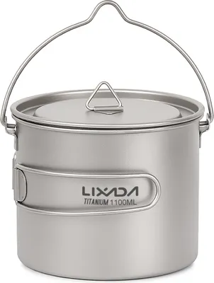 Produktbild von Lixada 750ml / 900ml / 1100ml Ultraleichter Titantopf-Wasserbecher mit Deckel und faltbarem Griff Campingcampnick im Freien