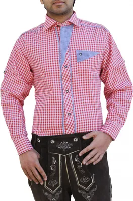 Produktbild von Trachtenhemd für trachten lederhosen freizeit Hemd rot-blau-kariert, Größe:M