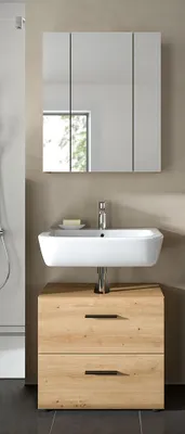 Produktbild von Badmöbel-Set 2-teilig in Eiche, mit Spiegelschrank & Waschbeckenunterschrank - IGGESUND-158