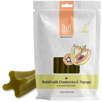 Immagine prodotto di Snack dentale per cani Mersjo Dental Sticks - Coniglio Papaia & Mirtillo Rosso (7 Sticks)