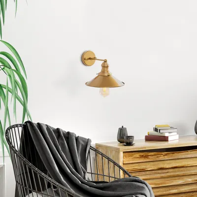 Produktbild von Opviq, Wandleuchte aus Metall, Gold, 24 x 27 x 20 cm | Lampenschirm Ø 24 cm, Höhe 17 cm | E27 Fassung, max. 40 W | IP20, Industriedesign, elegantes Wohnambiente