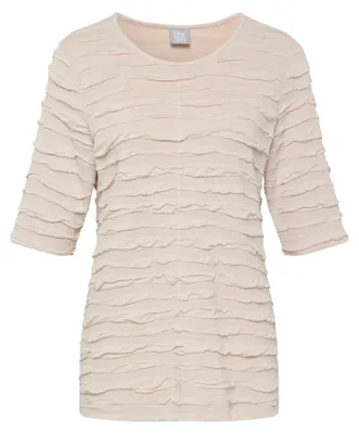 Produktbild von Beiges T-Shirt aus elastischer Viskosemischung, Rundhalsausschnitt, 3/4-Ärmel, Wellenstruktur, Gr. 40