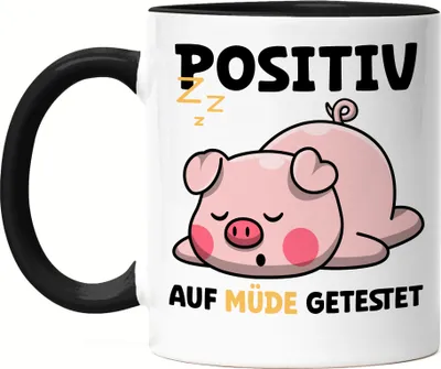 Produktbild von Positiv Auf Müde Getestet Tasse Schwarz Träumer Langschläfer Schwein Schlaftier Decke Müdigkeit Schlafmütze Schlaf