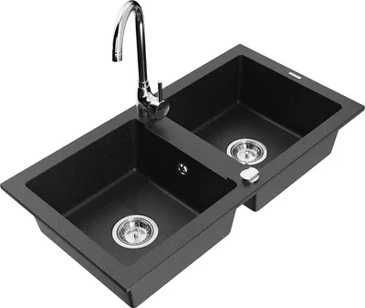 Immagine prodotto di Mexen Mario lavello da cucina in granito a 2 vasche con rubinetto Telma, nero/argento - 6504-73-670200-00
