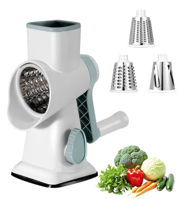Gemüseraspel mit Kurbel, 3 Edelstahl-Trommelmesser, Saugfuß