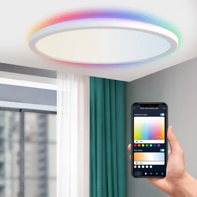 Produktbild von Calex Smart LED Deckenleuchte Halo, 40 cm, RGB-Farben & kalt- bis warmweiß Licht, dimmbar, WLAN App- & Sprachsteuerung, Weiß