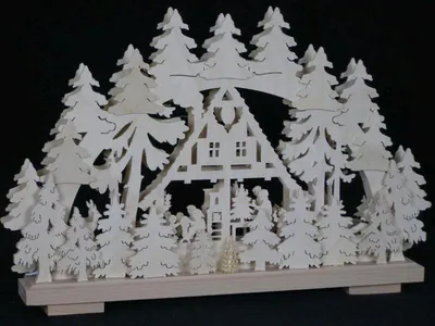 Produktbild von Schwibbogen mit Hütte im Wald und Beleuchtung BxHxT 50x32x7cm NEU