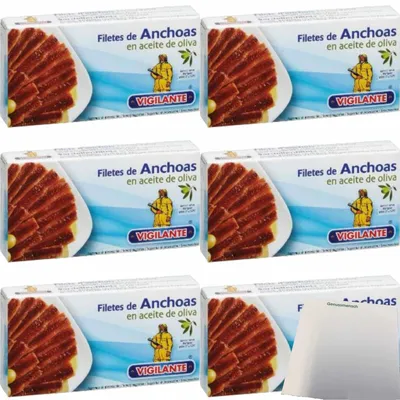 Produktbild von Vigilante "Sardellenfilet in Olivenöl" Anchoas en aceite de oliva (6x48g Dose) + usy Block