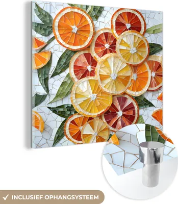 Produktbild von MuchoWow Glasbilder - Bilder auf Wandbild - Foto auf Glas Scheiben - Obst - Orange - Mosaik 40x40 cm Wanddekoration aus Glas - Acrylglasbild - Acrylbilder