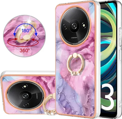Immagine prodotto di Custodia per Xiaomi Redmi A3, custodia protettiva in silicone TPU a fantasia con supporto ad anello Rosa