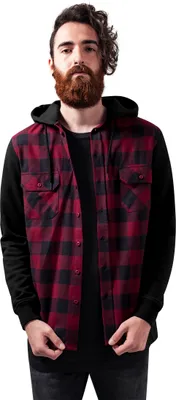 Image de Pánská košile Urban Classics Hooded Checked Flanell Sweat Sleeve Shirt blk/burgundy/blk - XL